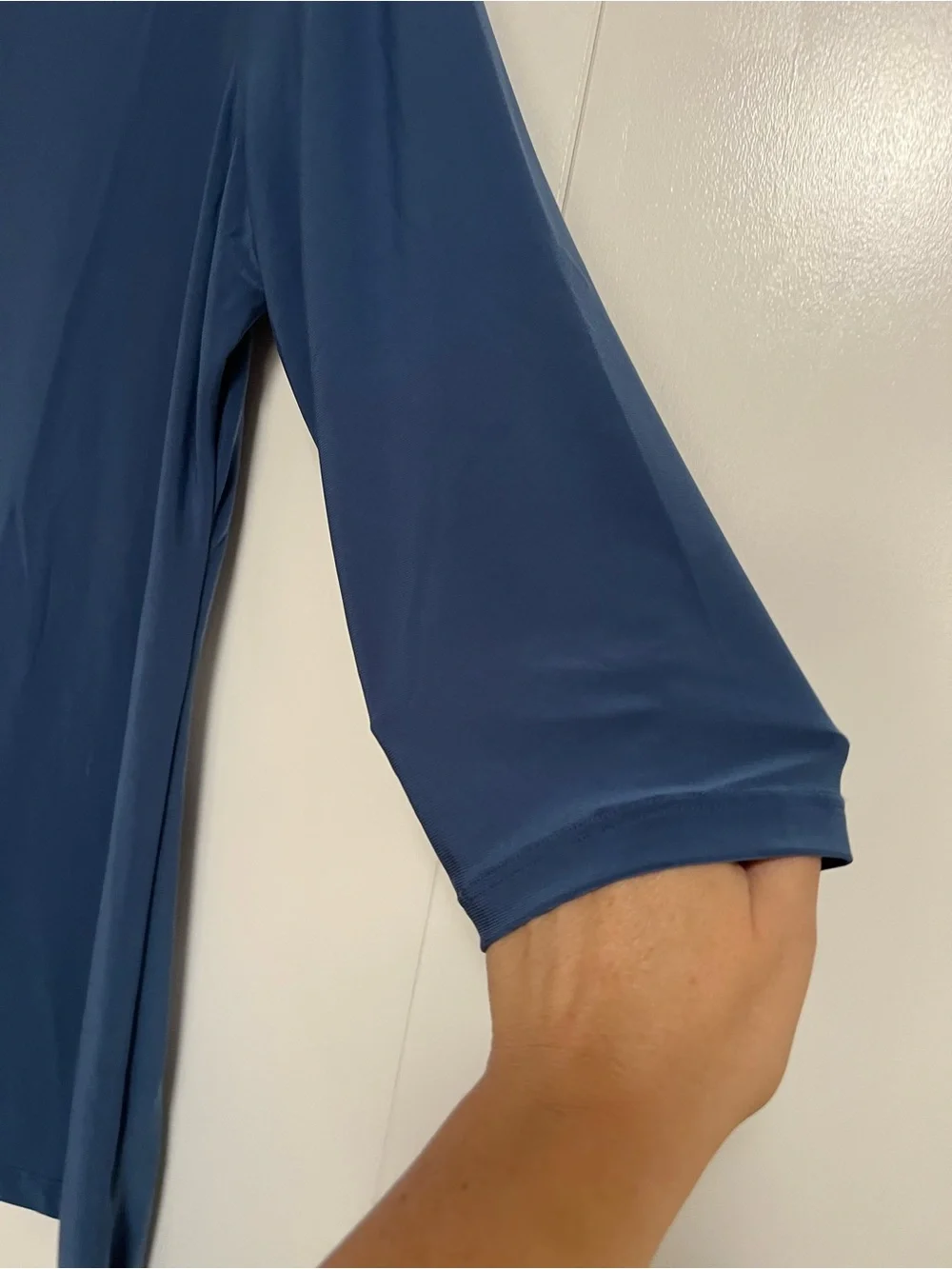 Roz & Ali Blue Tunic 3/4 Sleeve Asymmetrical Shark Bite Hem Women’s Blouse Sz XL